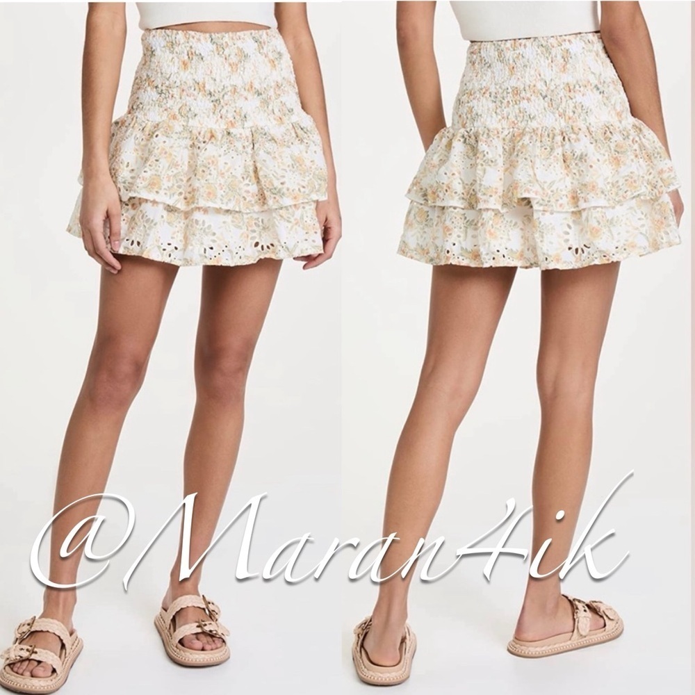 En Saison Opposites Mini Skirt Smocked Eyelet Floral Skirt S